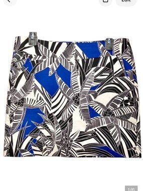 Trina Turk Palm Leaf Print Lined Mini Skirt in Royal Blue/Black/White Women’s 8